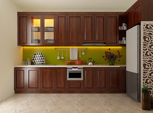 Tủ bếp gỗ xoan đào đẹp, giá rẻ, sang trọng