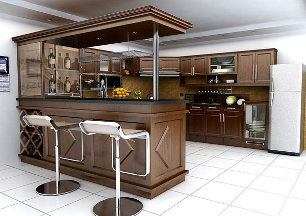 Thiết kế tủ bếp gỗ có quầy bar