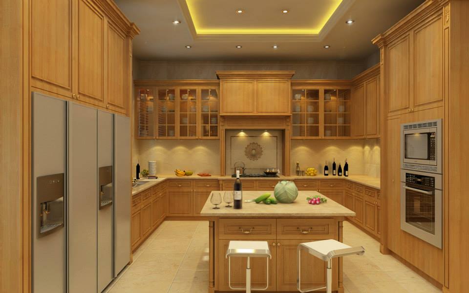 Vẻ cổ điển của tủ bếp gỗ tự nhiên