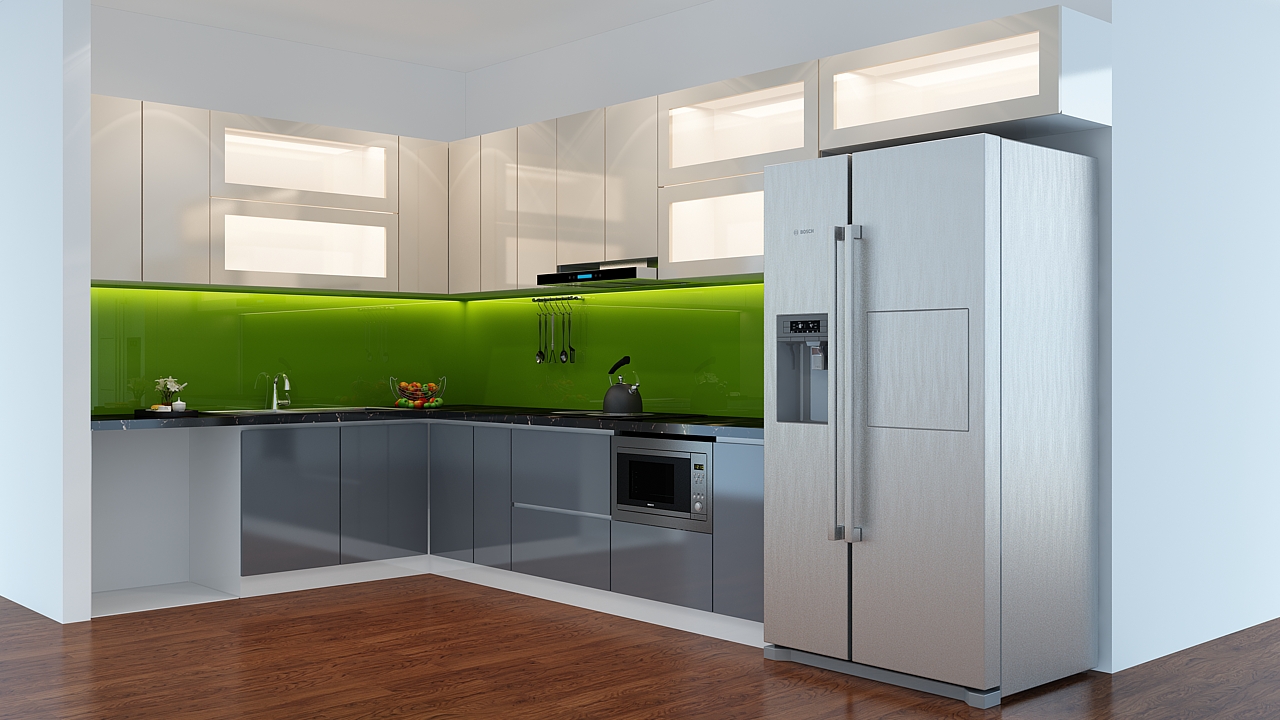 Tủ bếp gỗ Acrylic bóng bẩy